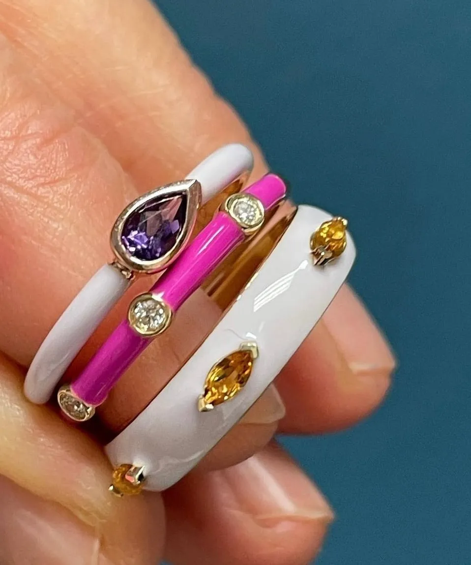Summer Ring: Snow Enamel/14K Yellow Gold-Citrine, Size 6.5