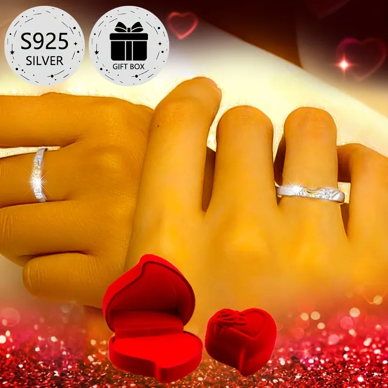 Sun & Moon Style Women's Engagement Rings, 925 Silver, Heart Shaped Box