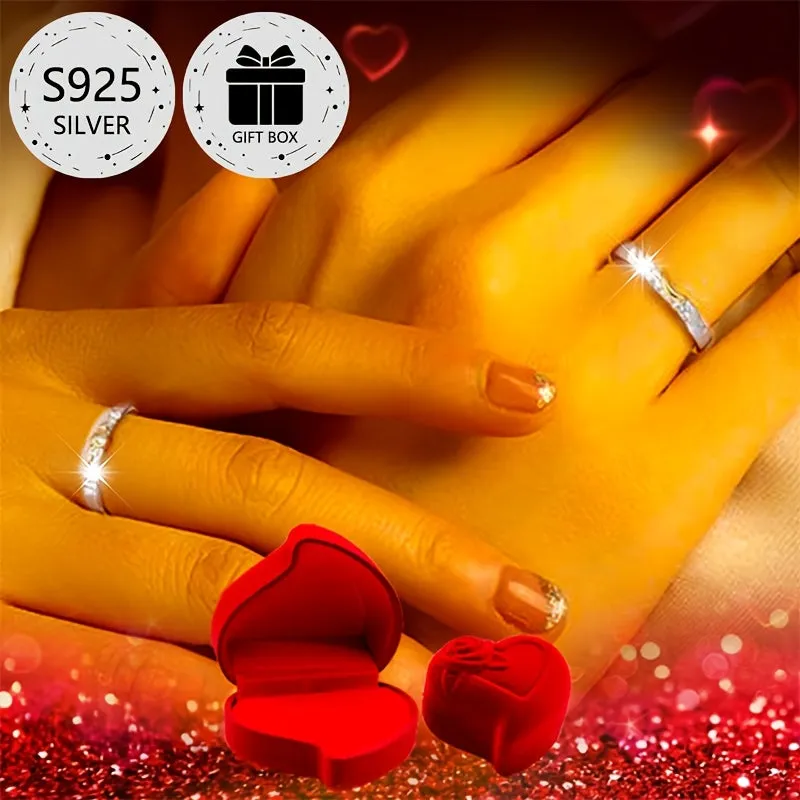 Sun & Moon Style Women's Engagement Rings, 925 Silver, Heart Shaped Box