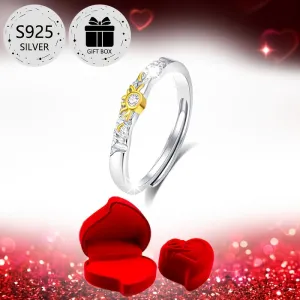 Sun & Moon Style Women's Engagement Rings, 925 Silver, Heart Shaped Box