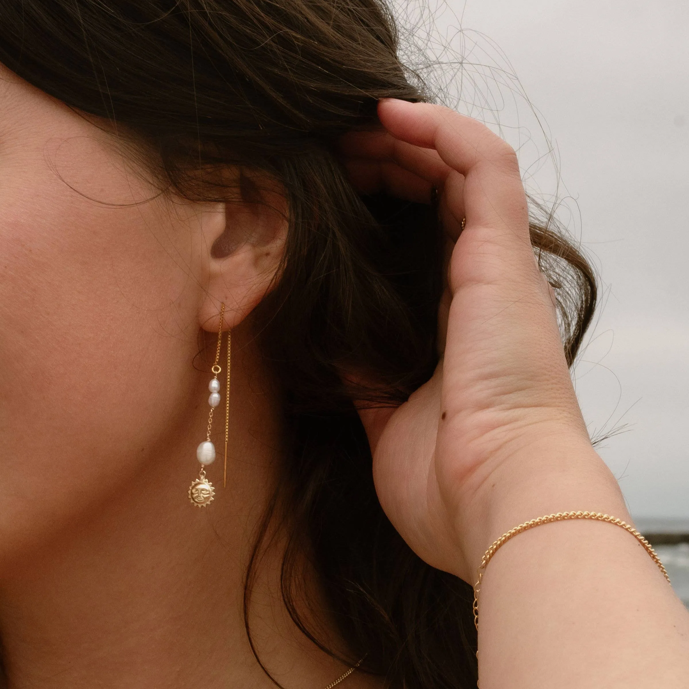 Sun & Pearl Threader Earrings