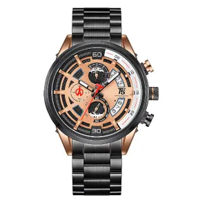 T5 Black Stainless Steel Rose Gold Dial Chronograph Quartz Watch for Gents - H3733G-E