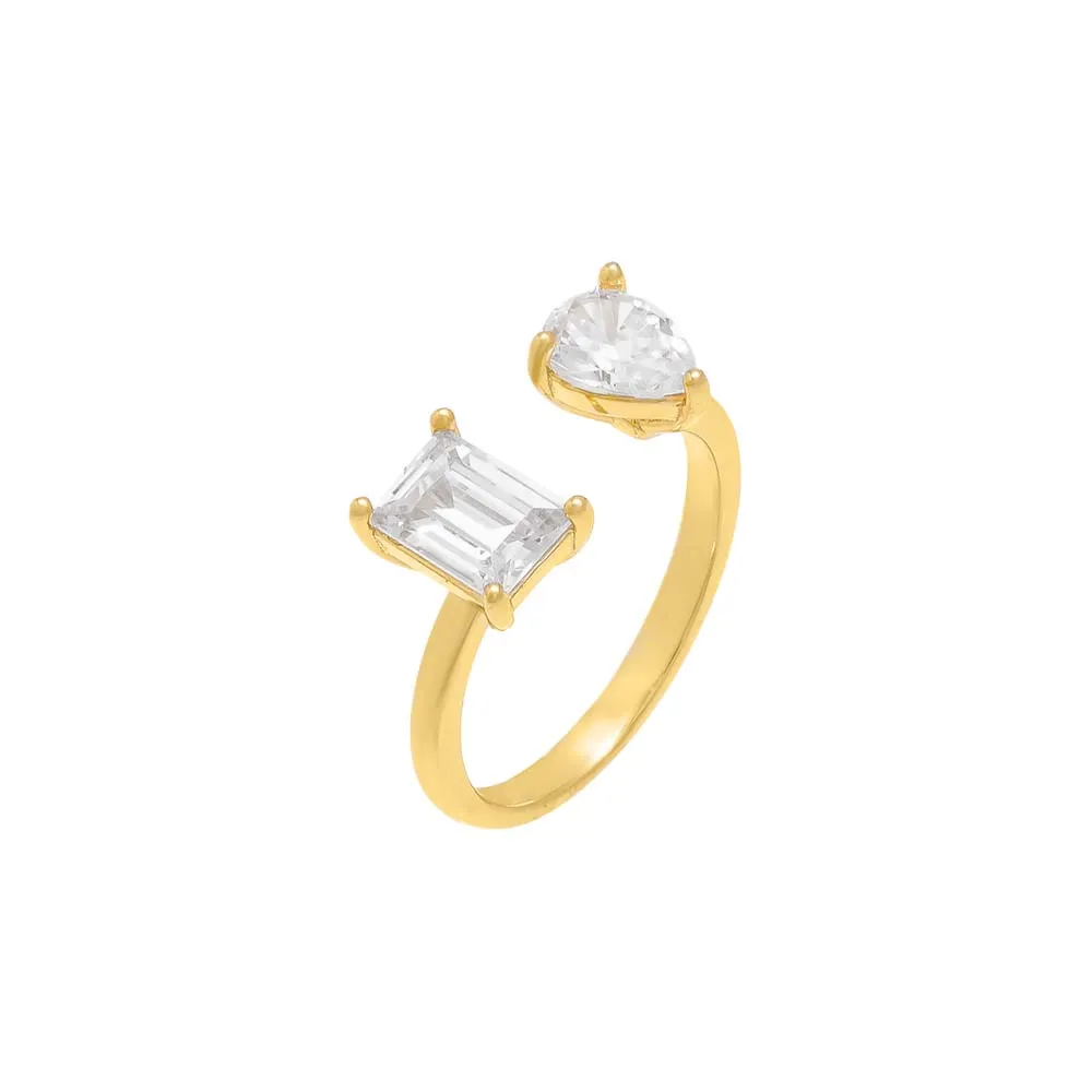 Teardrop X Emerald Open Ring