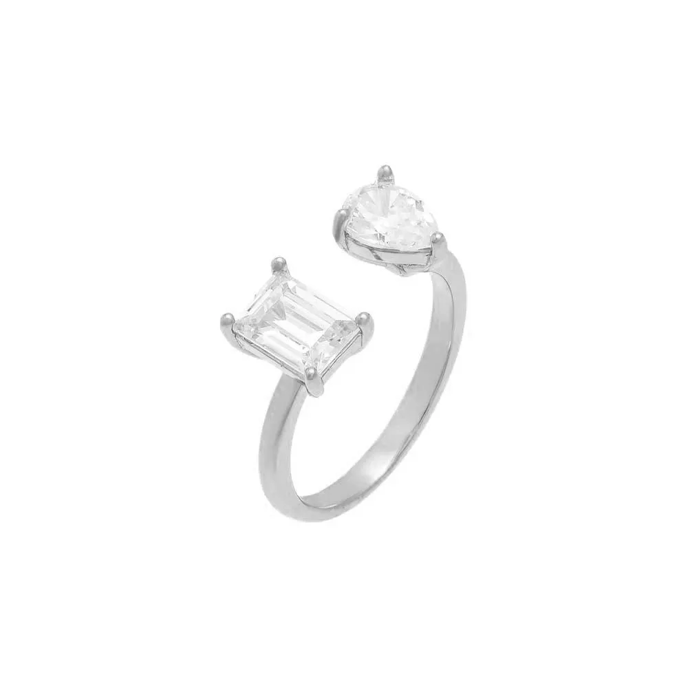 Teardrop X Emerald Open Ring