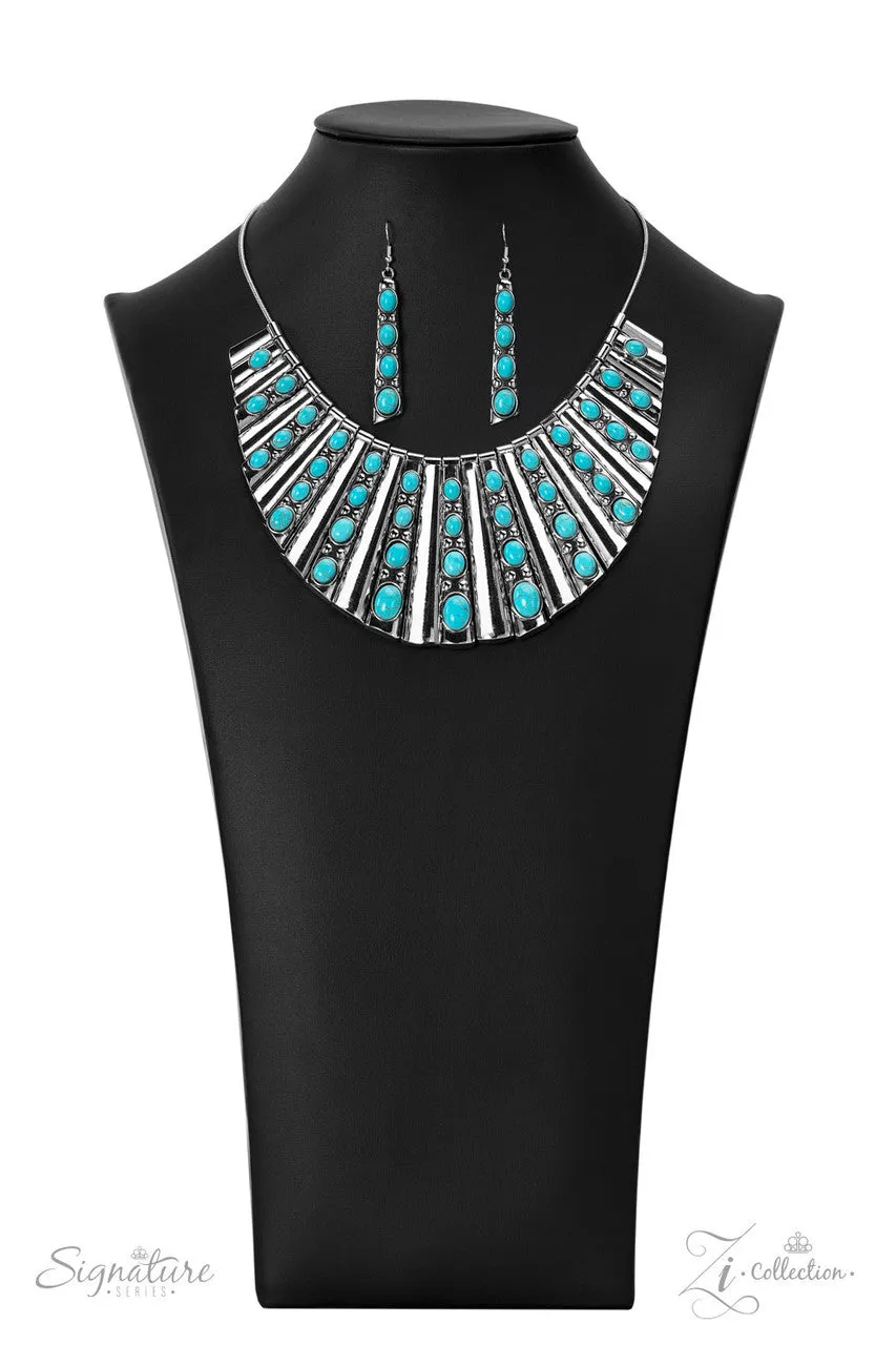 The Ebony - 2022 Zi Collection - Turquoise Stone Silver Statement Paparazzi Necklace