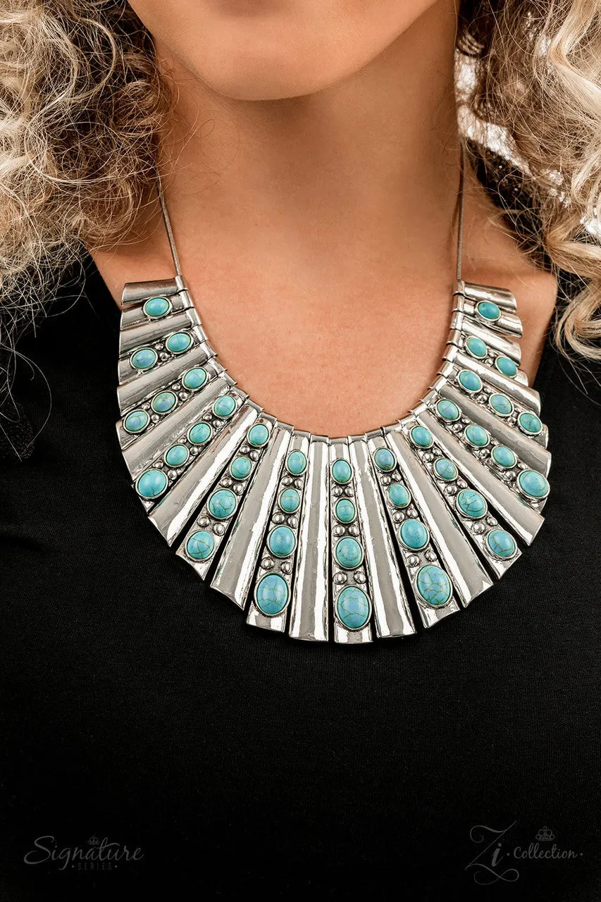 The Ebony - 2022 Zi Collection - Turquoise Stone Silver Statement Paparazzi Necklace