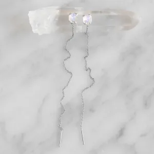 The Hexagon Moonstone Thread Earrings | Sterling Silver