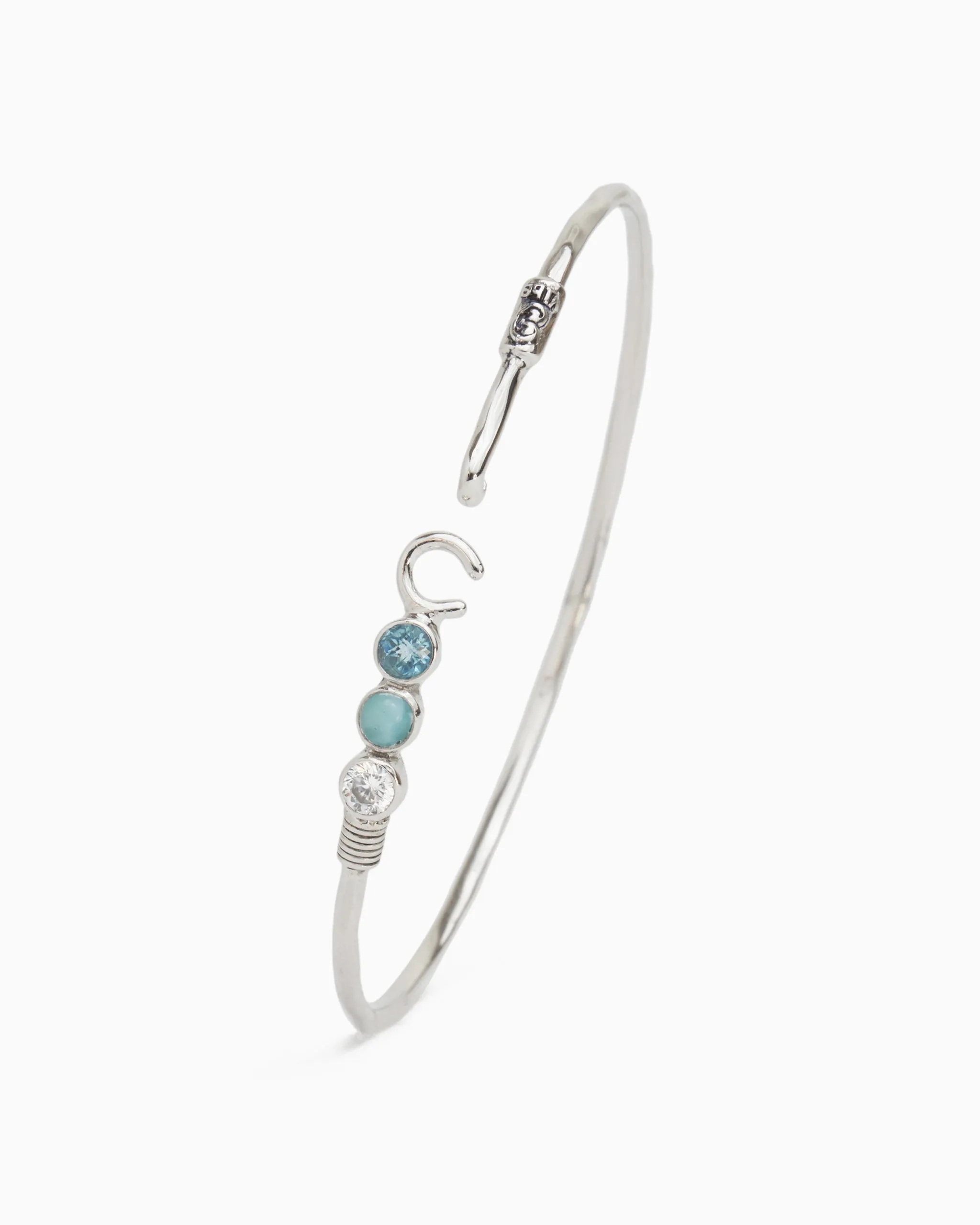 The Hook Bracelet with Triple Stones, 2mm - Hampton Blue Topaz/Larimar/White Zircon