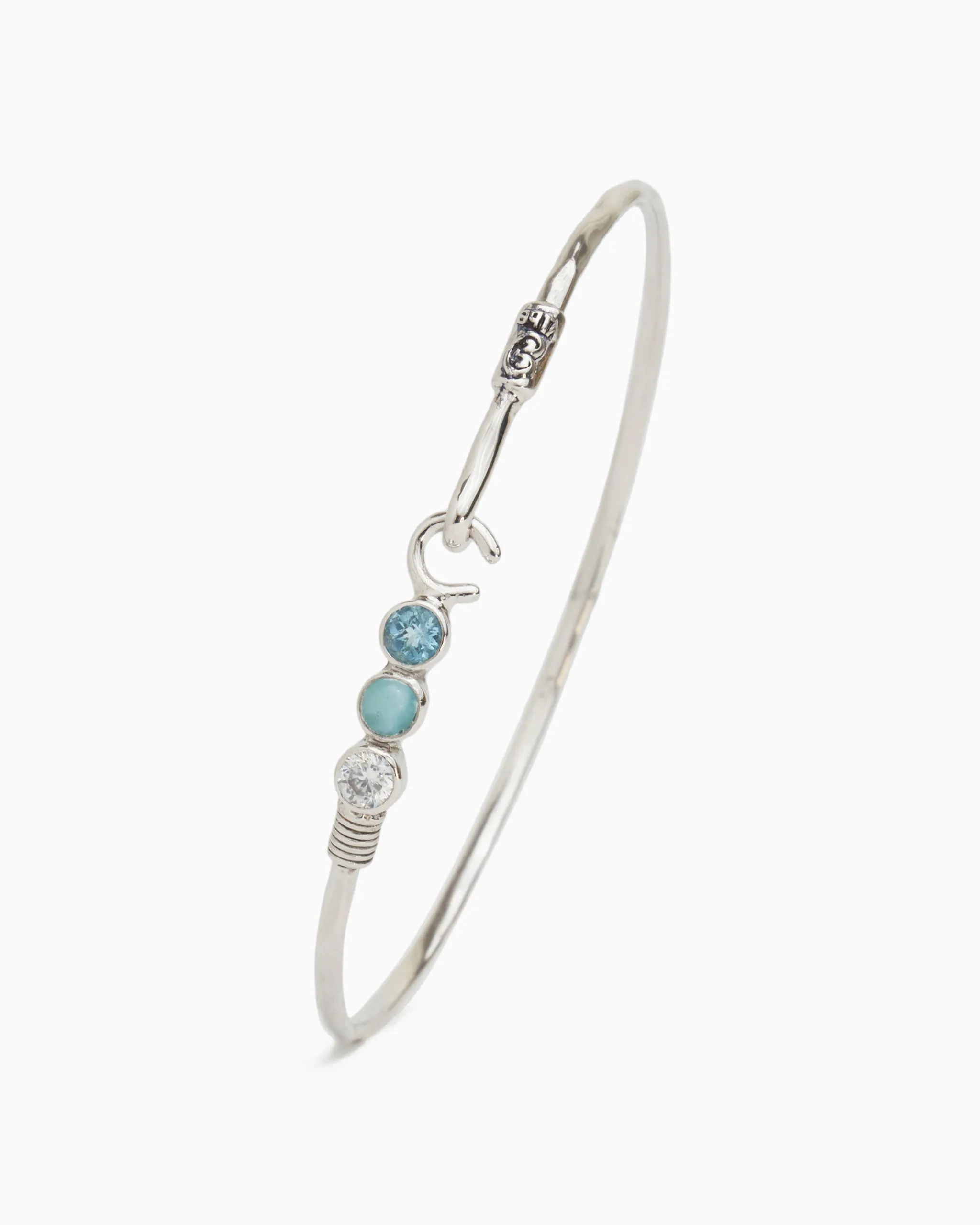 The Hook Bracelet with Triple Stones, 2mm - Hampton Blue Topaz/Larimar/White Zircon