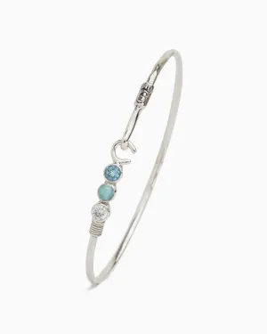The Hook Bracelet with Triple Stones, 2mm - Hampton Blue Topaz/Larimar/White Zircon