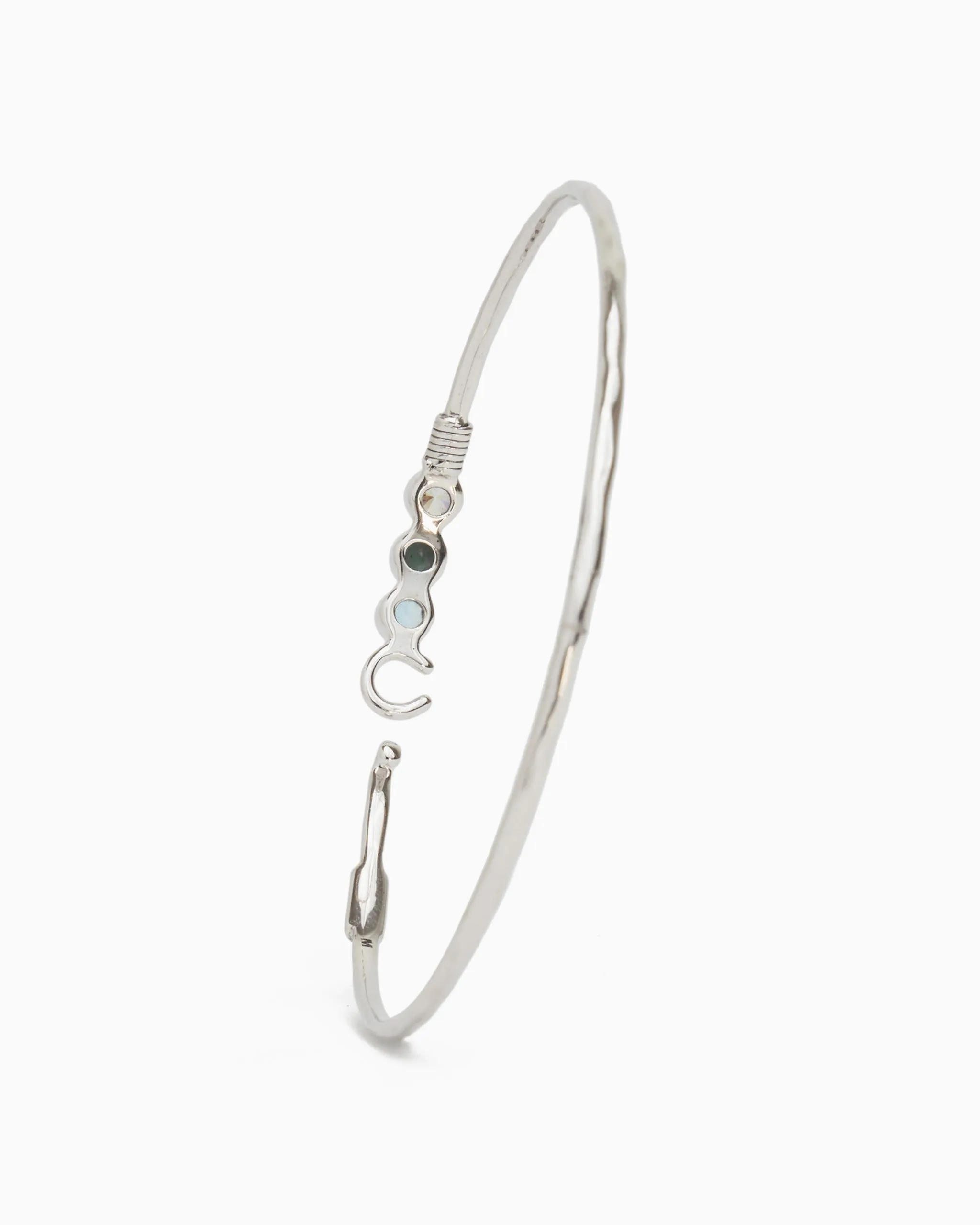 The Hook Bracelet with Triple Stones, 2mm - Hampton Blue Topaz/Larimar/White Zircon