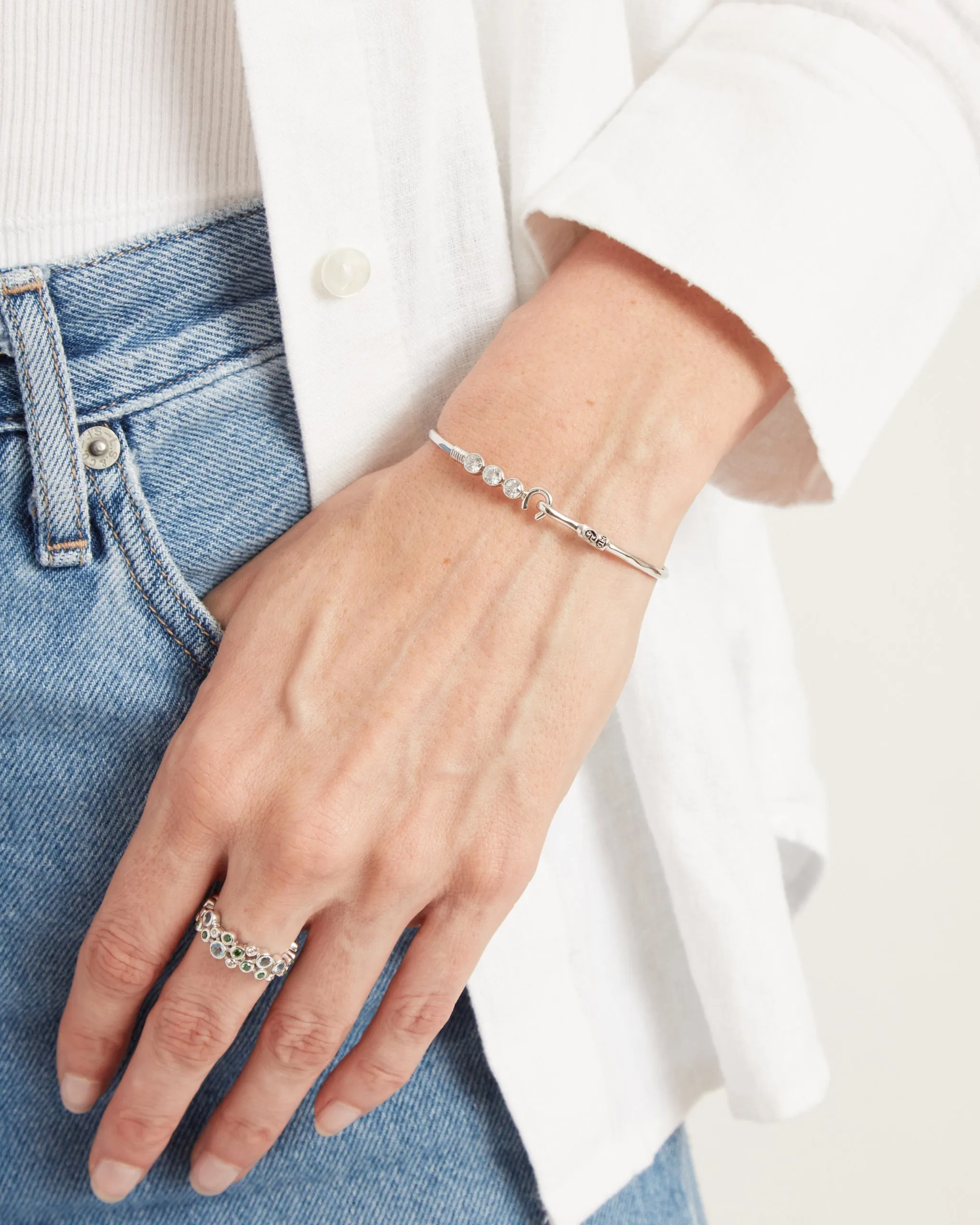 The Hook Bracelet with Triple Stones, 2mm - Triple Zircon