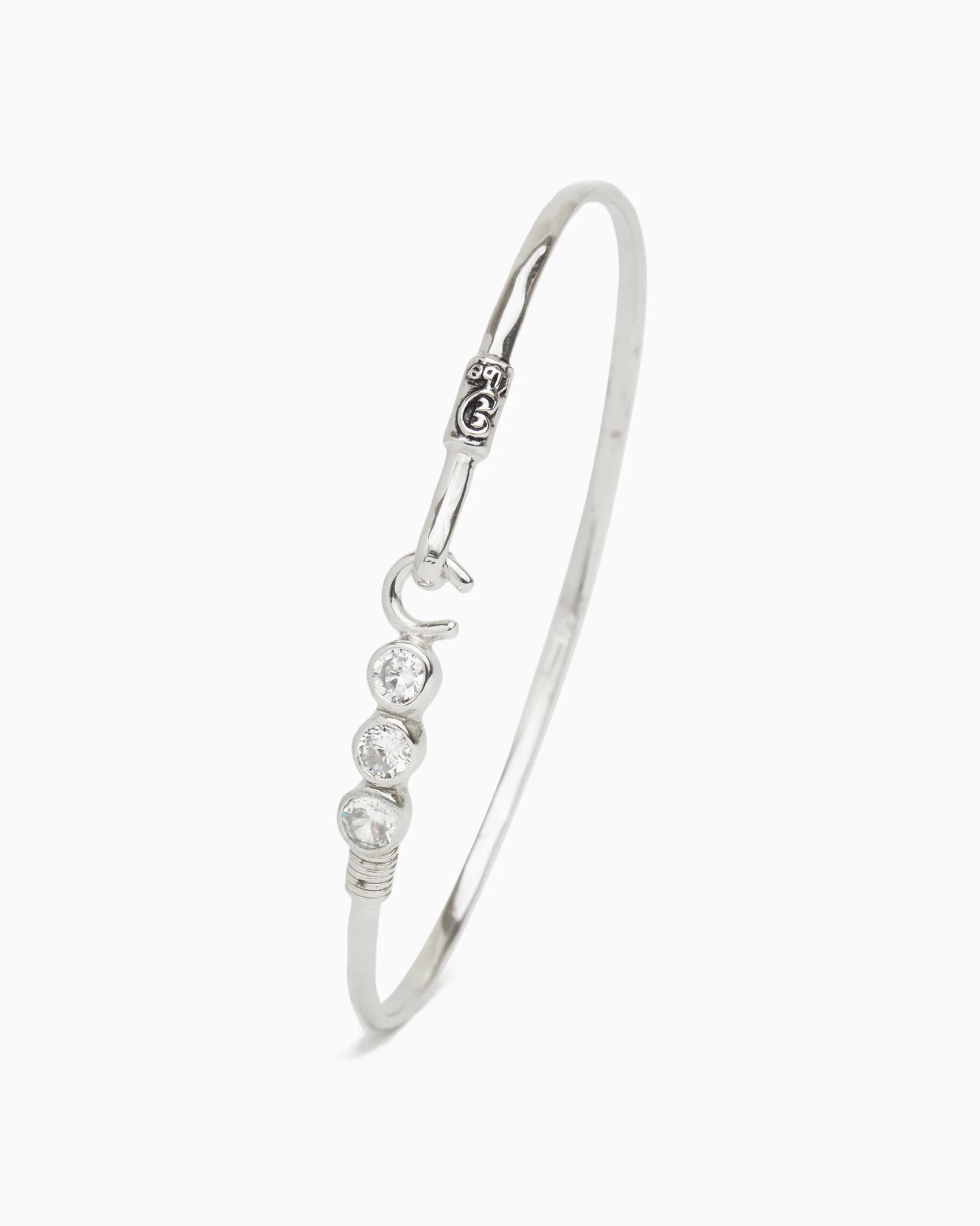 The Hook Bracelet with Triple Stones, 2mm - Triple Zircon