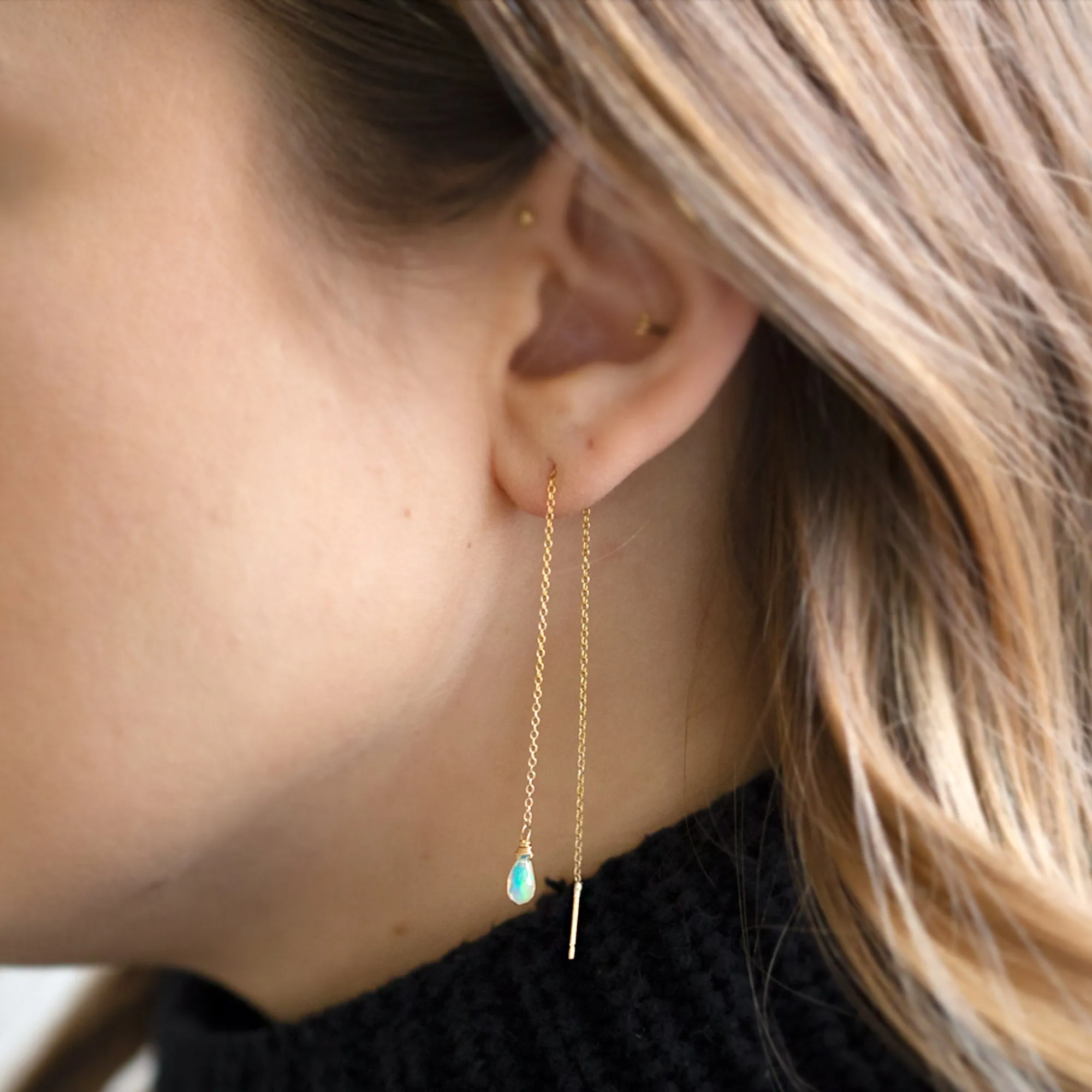 The Opal Thread Earrings | Yellow Gold Filled