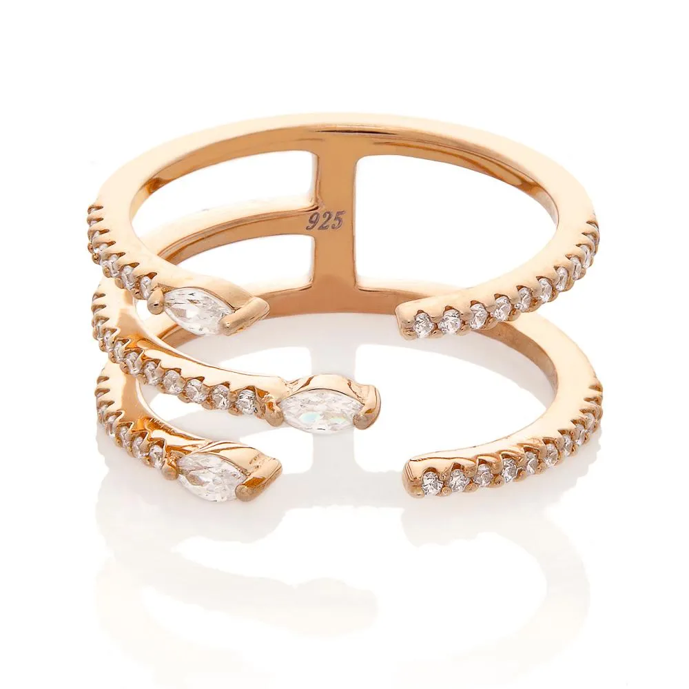 THREE ROW RING, ROSE GOLD