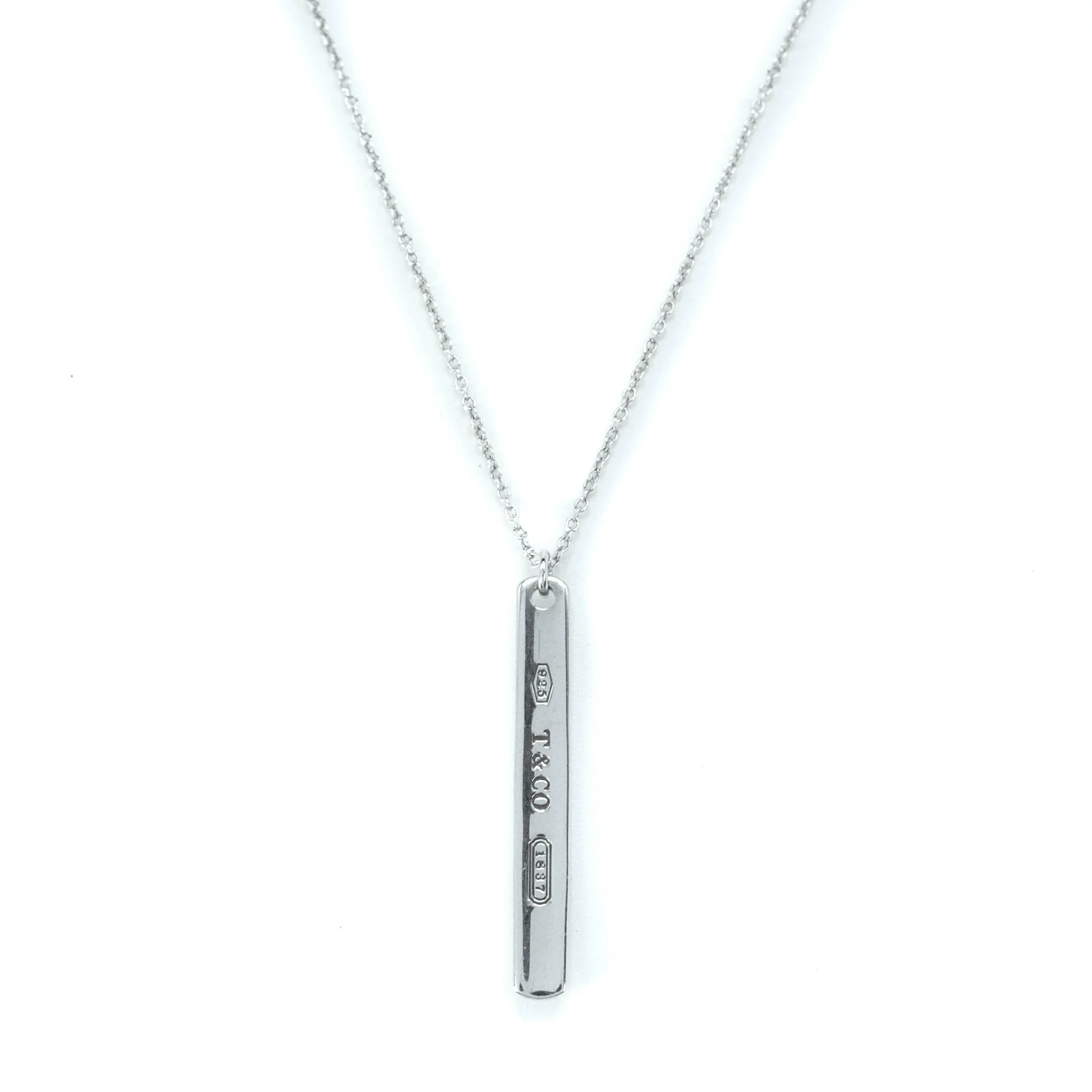 Tiffany & Co 1837 Sterling Silver Bar Pendant Necklace - 16"