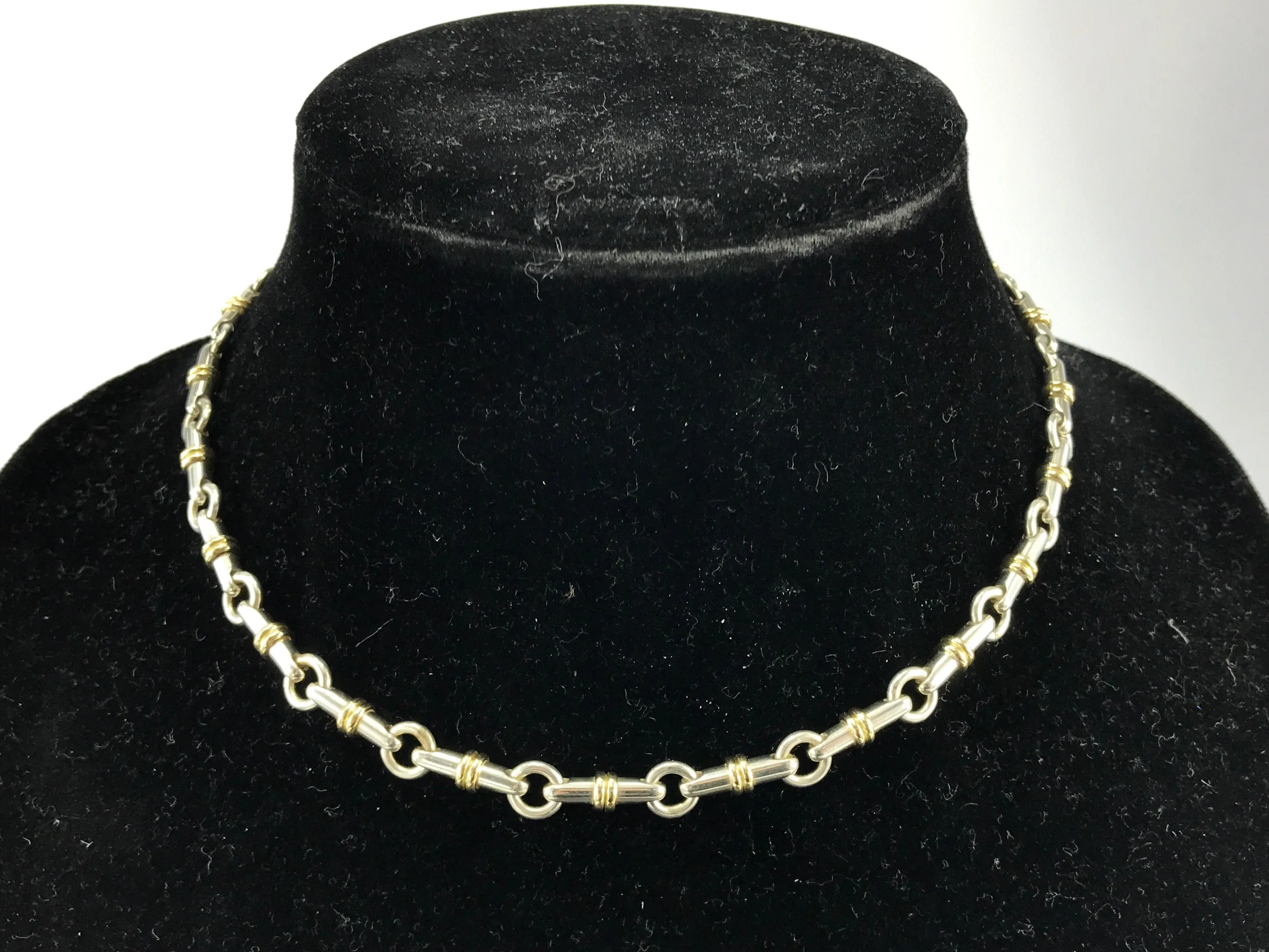 Tiffany & Co Sterling Silver & 18K Yellow Gold Bar Chain Link Necklace