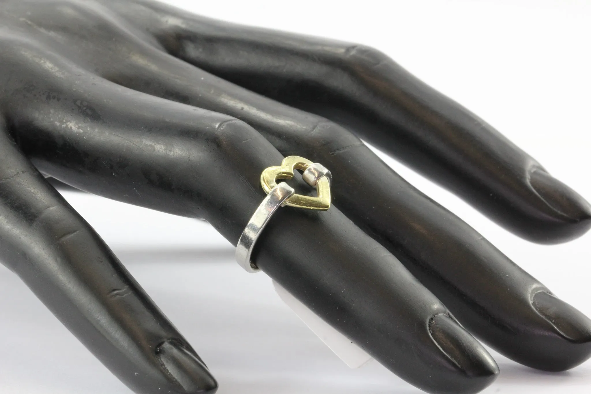 Tiffany & Co Sterling Silver & 18K Yellow Gold Open Heart Ring Size 5