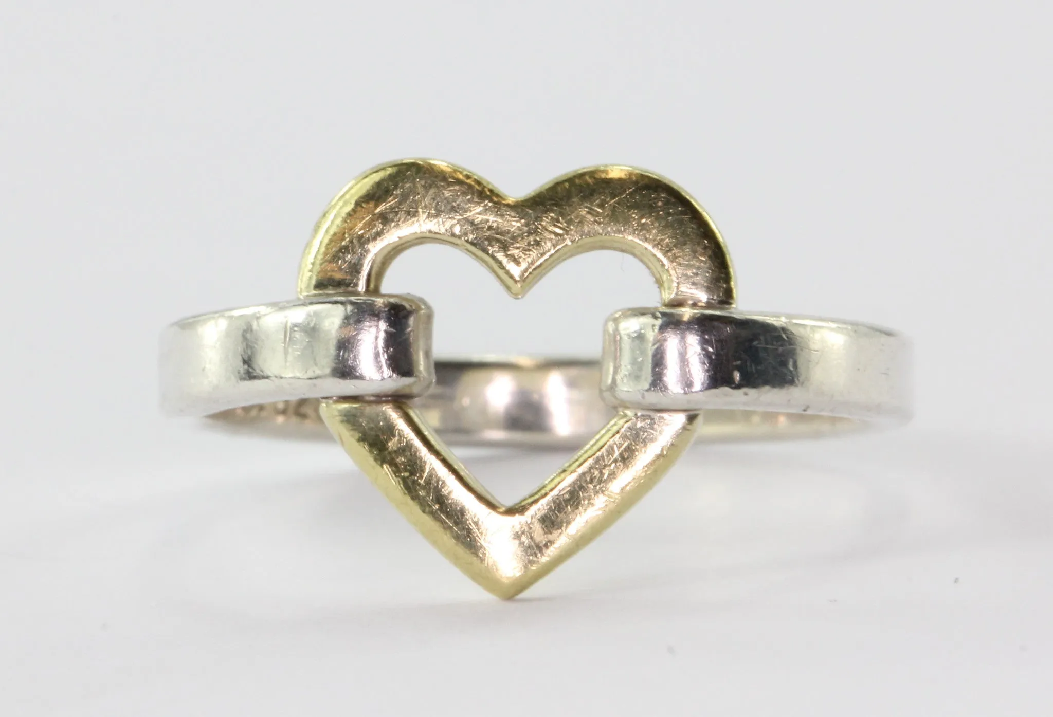 Tiffany & Co Sterling Silver & 18K Yellow Gold Open Heart Ring Size 5
