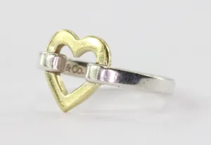 Tiffany & Co Sterling Silver & 18K Yellow Gold Open Heart Ring Size 5