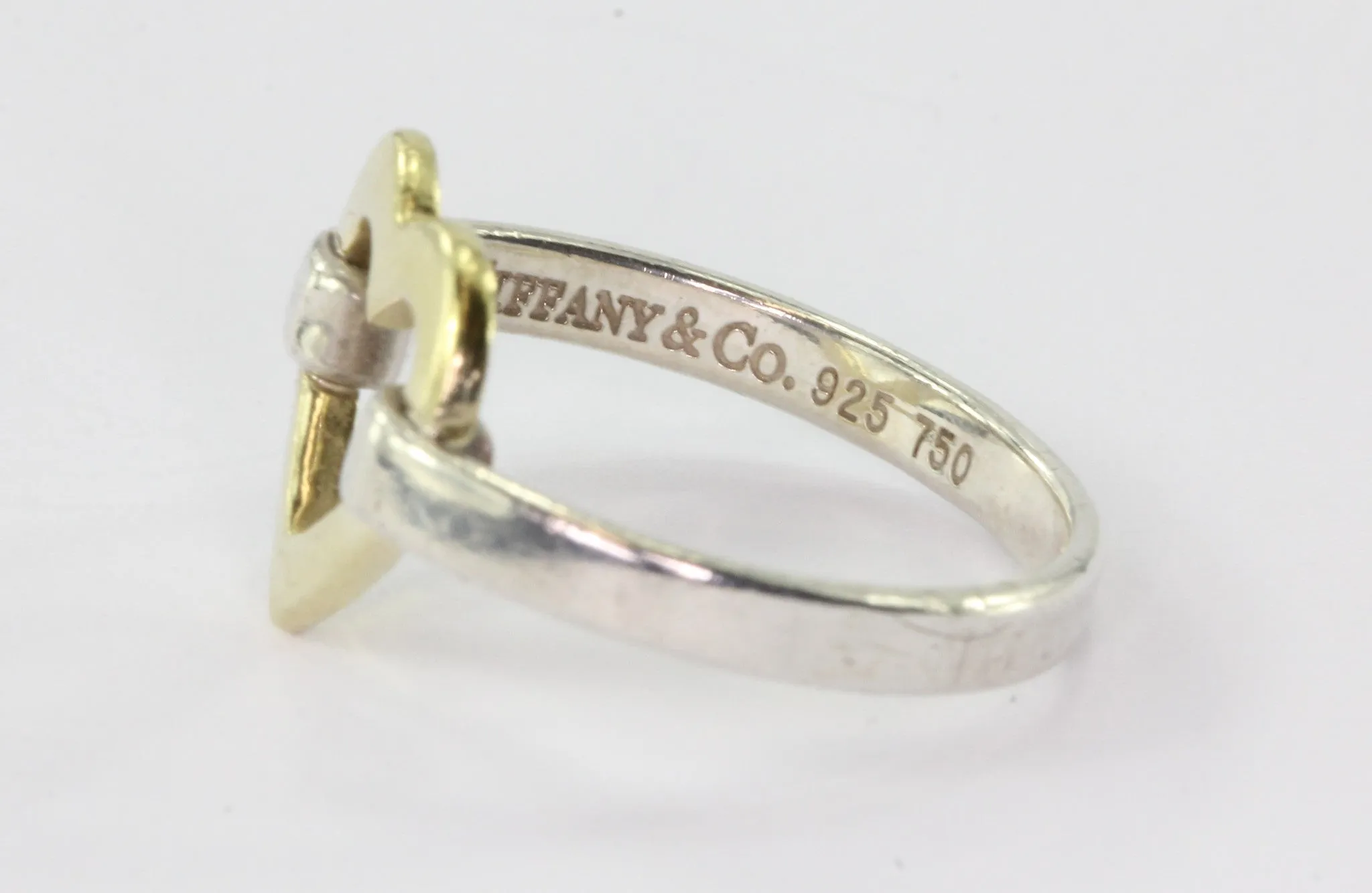 Tiffany & Co Sterling Silver & 18K Yellow Gold Open Heart Ring Size 5