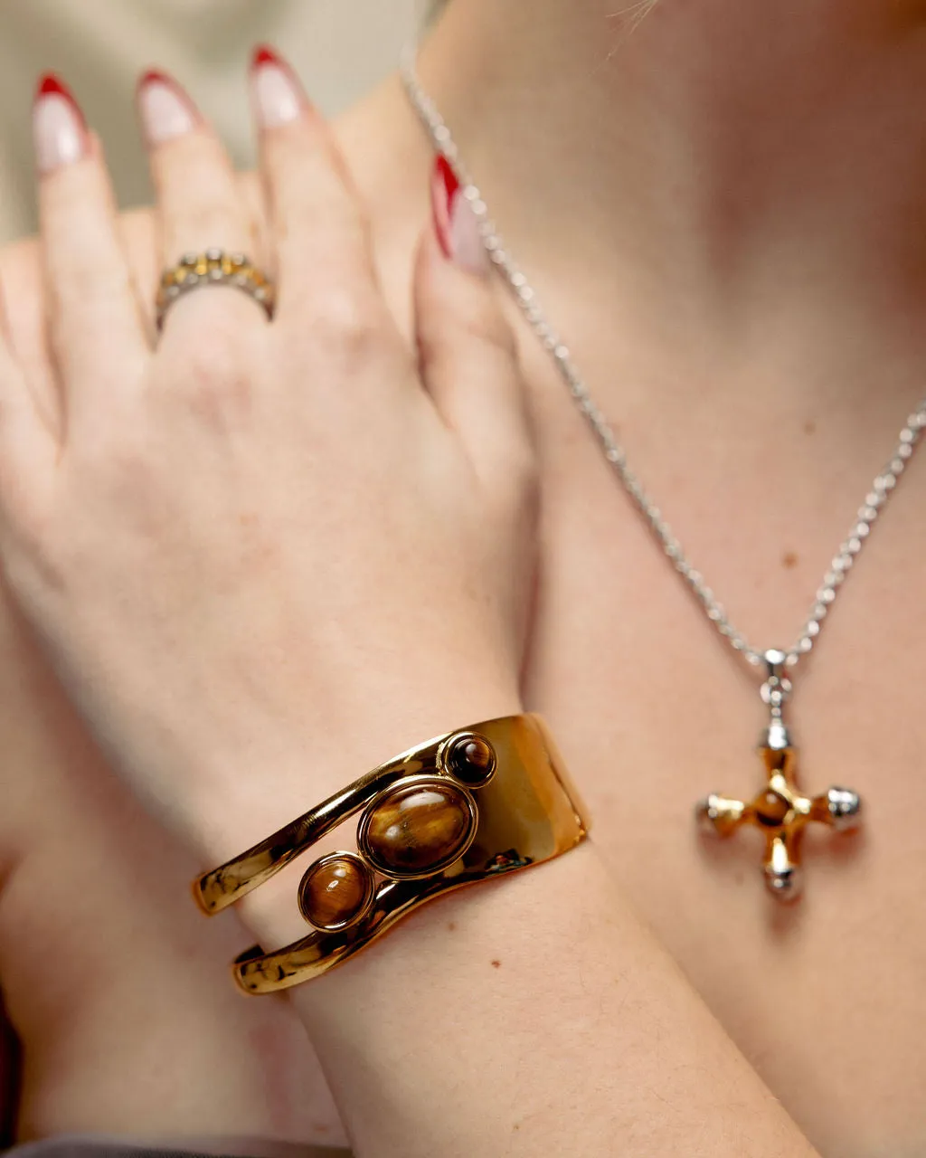 Tiger's Eye 18k Gold Cuff Bracelet