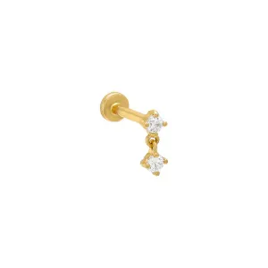 Tiny CZ Double Solitaire Threaded Stud Earring 14K