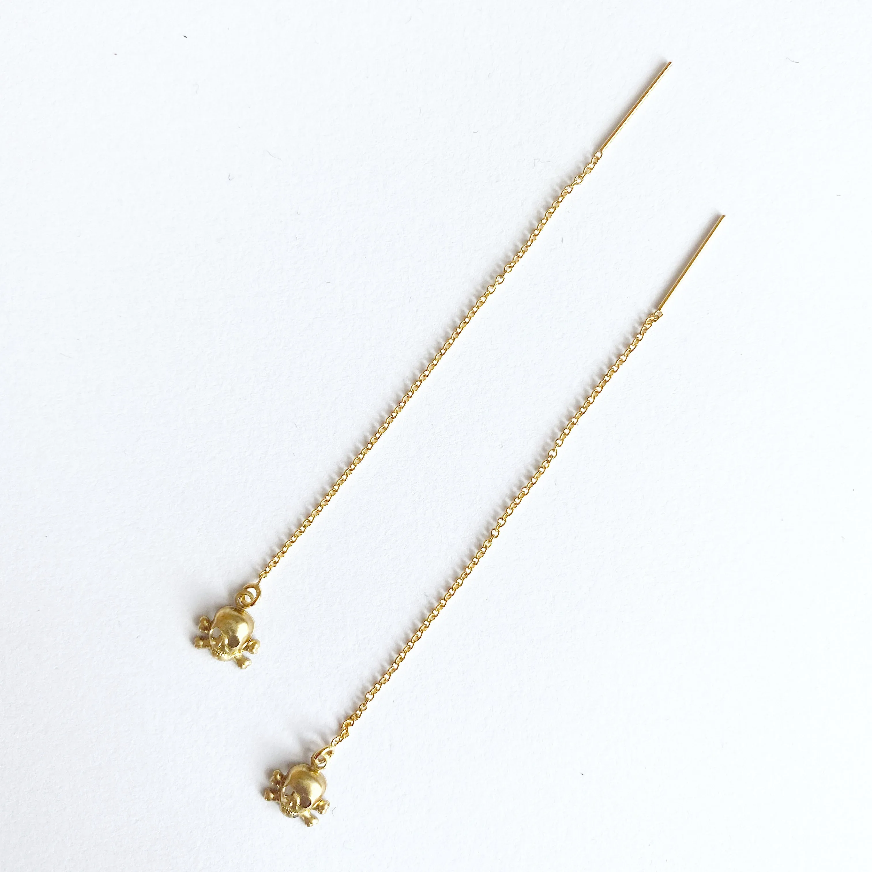 Tiny Skull Threader Earrings - 14 Karat Gold Fill and Brass