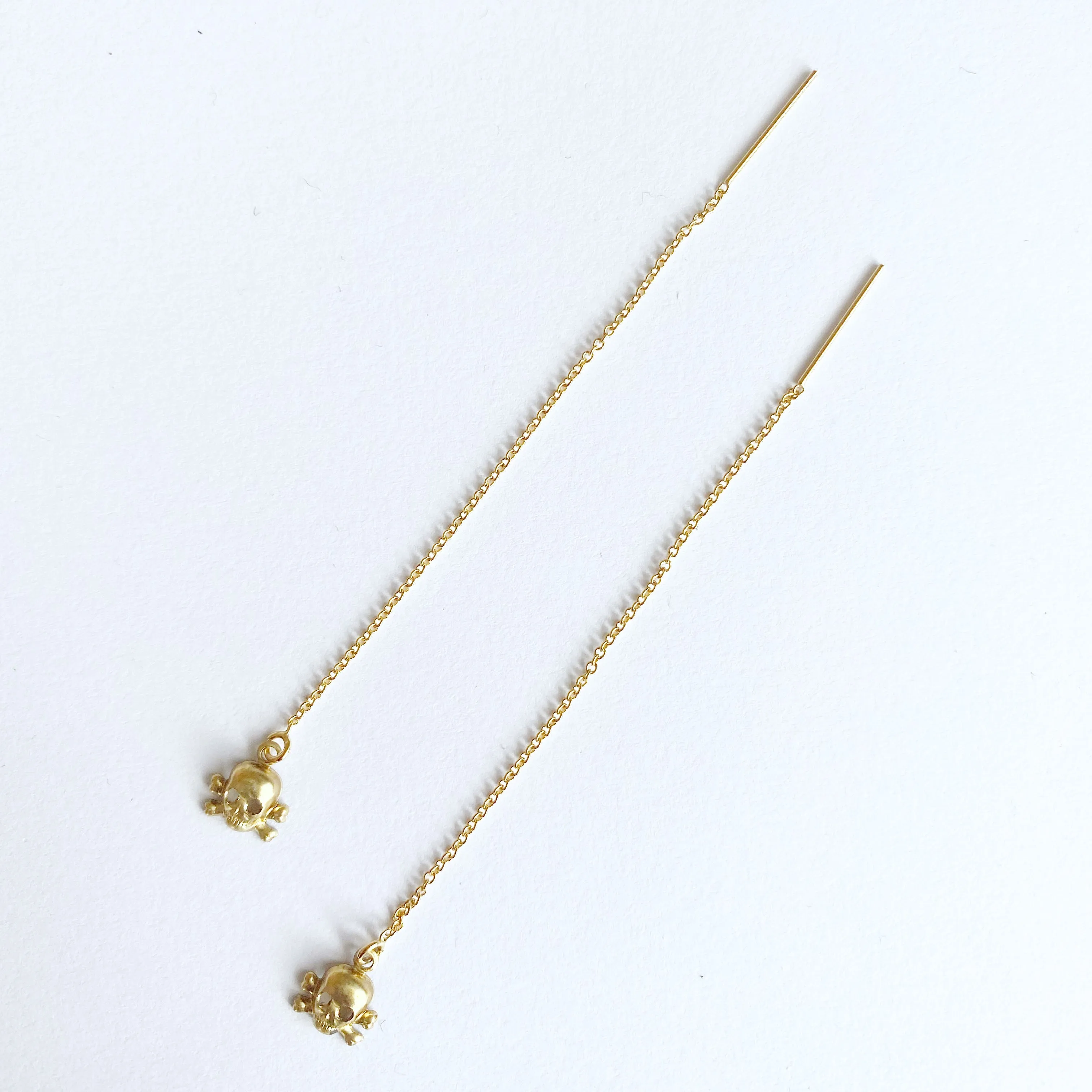 Tiny Skull Threader Earrings - 14 Karat Gold Fill and Brass