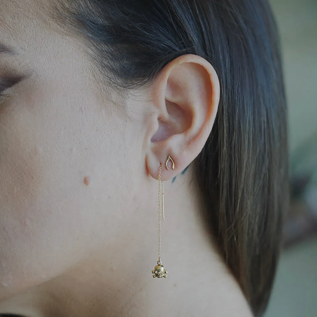 Tiny Skull Threader Earrings - 14 Karat Gold Fill and Brass