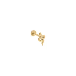 Tiny Solid Snake Threaded Stud Earring 14K