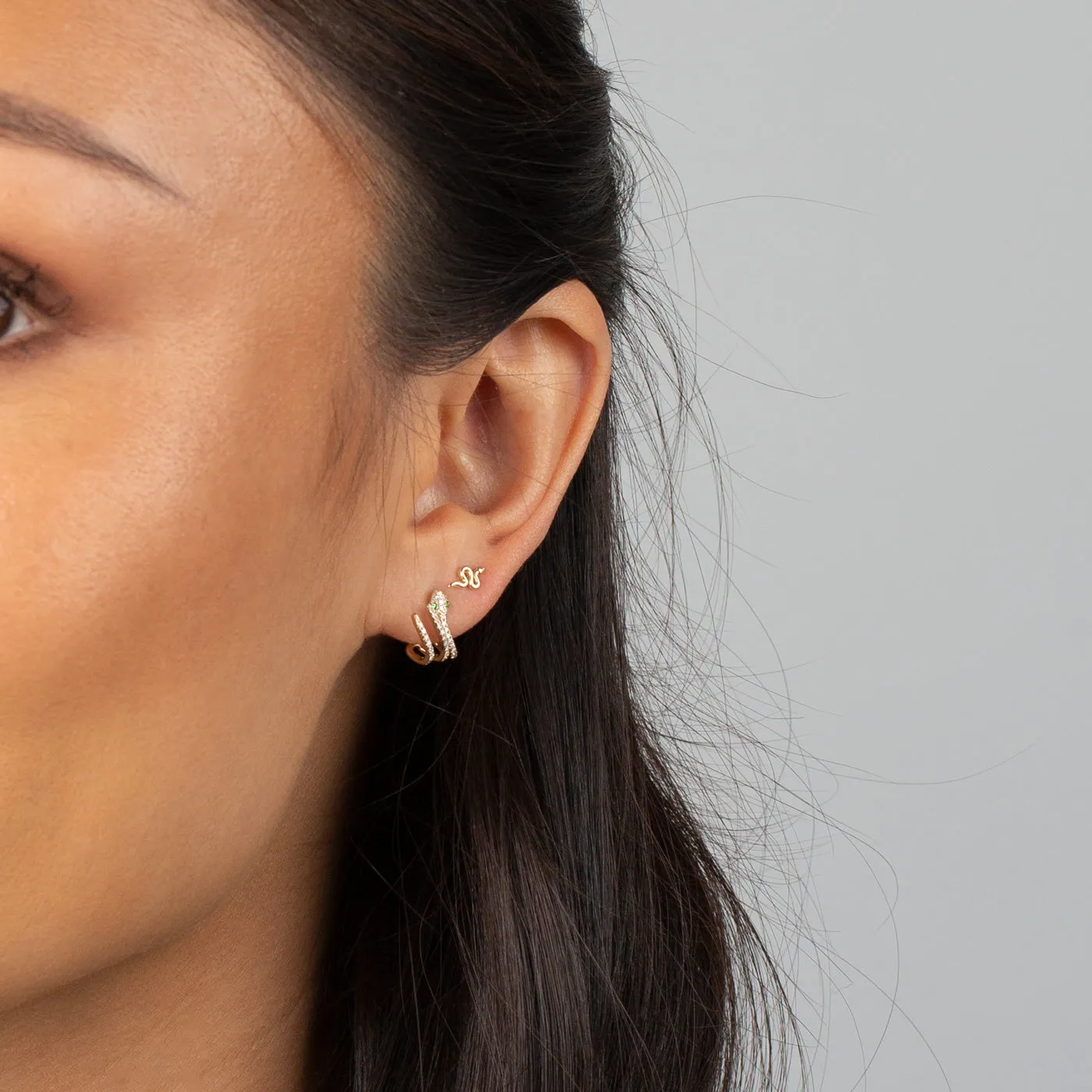 Tiny Solid Snake Threaded Stud Earring 14K