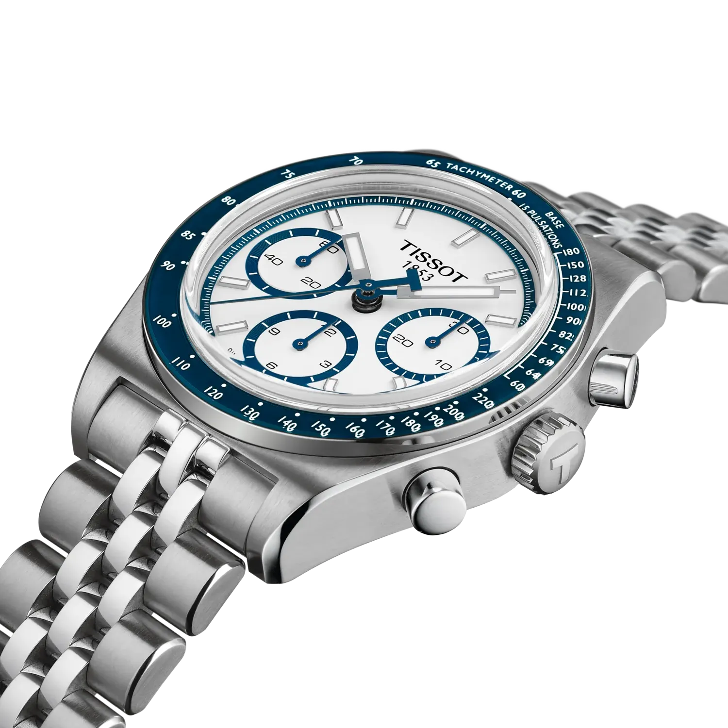 TISSOT PR516 MECHANICAL CHRONOGRAPH WHITE & BLUE ON BRACELET