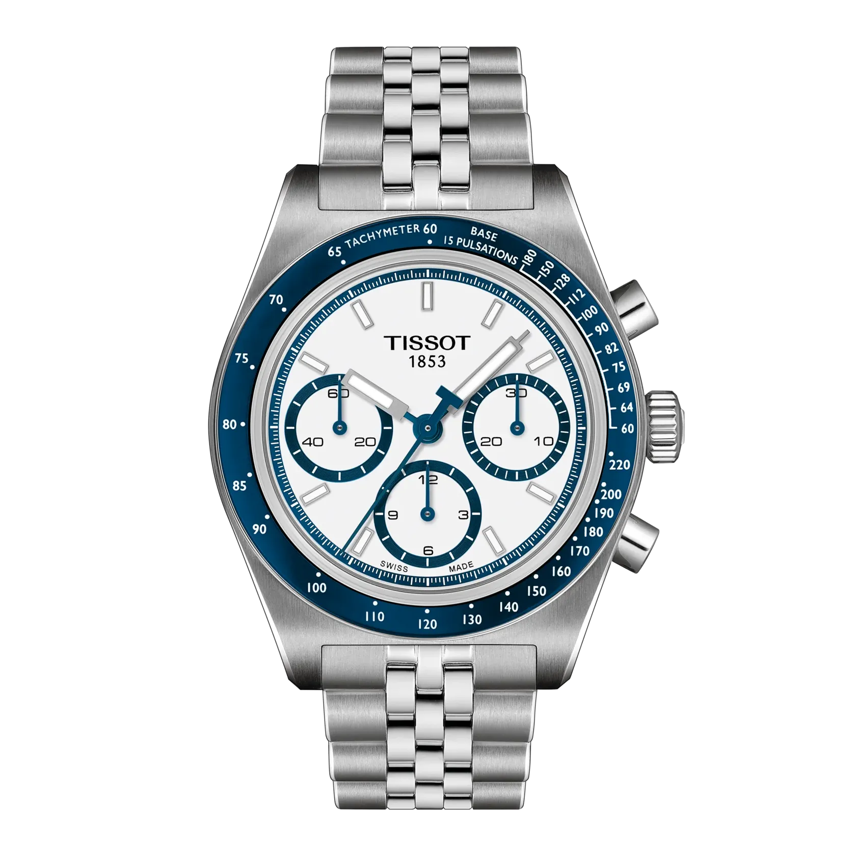 TISSOT PR516 MECHANICAL CHRONOGRAPH WHITE & BLUE ON BRACELET