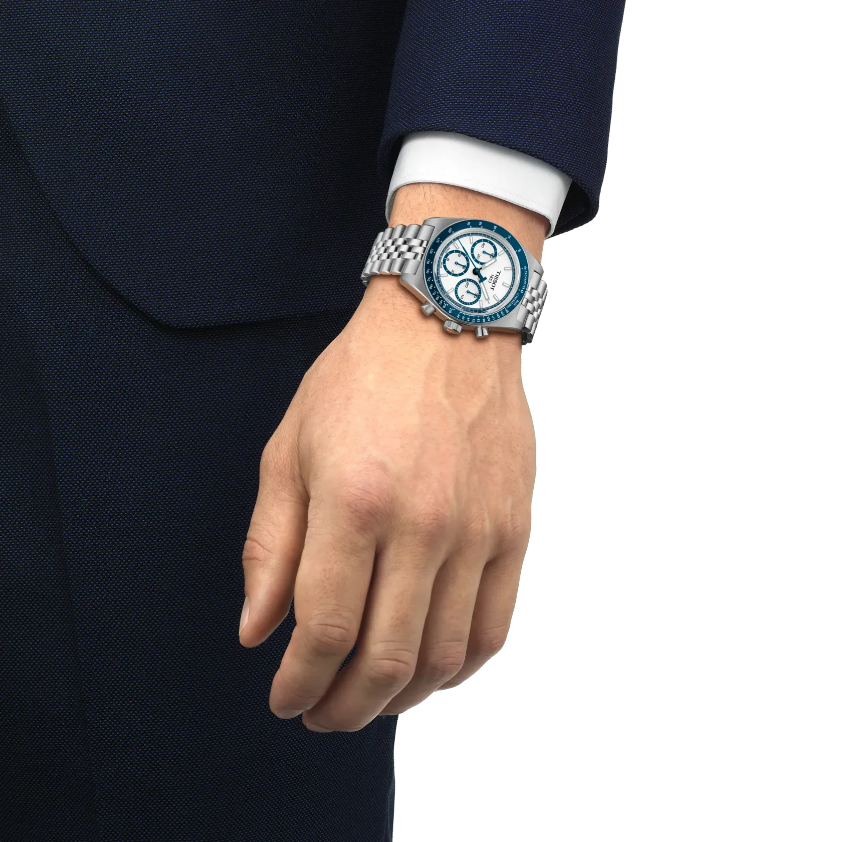 TISSOT PR516 MECHANICAL CHRONOGRAPH WHITE & BLUE ON BRACELET