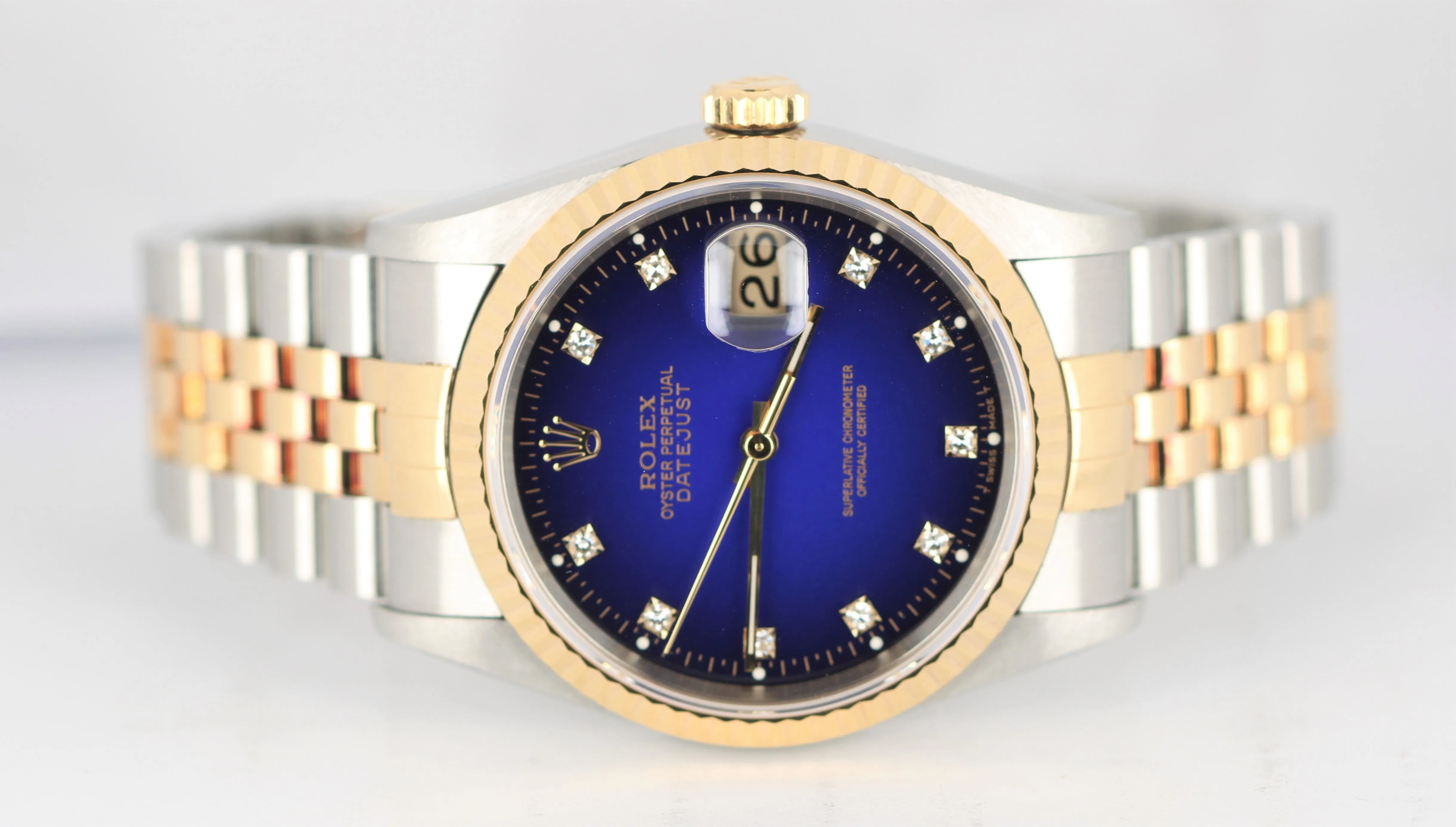 TOP CONDITION Rolex DateJust FACTORY Blue Diamond Vignette 36mm NO HOLES 16233