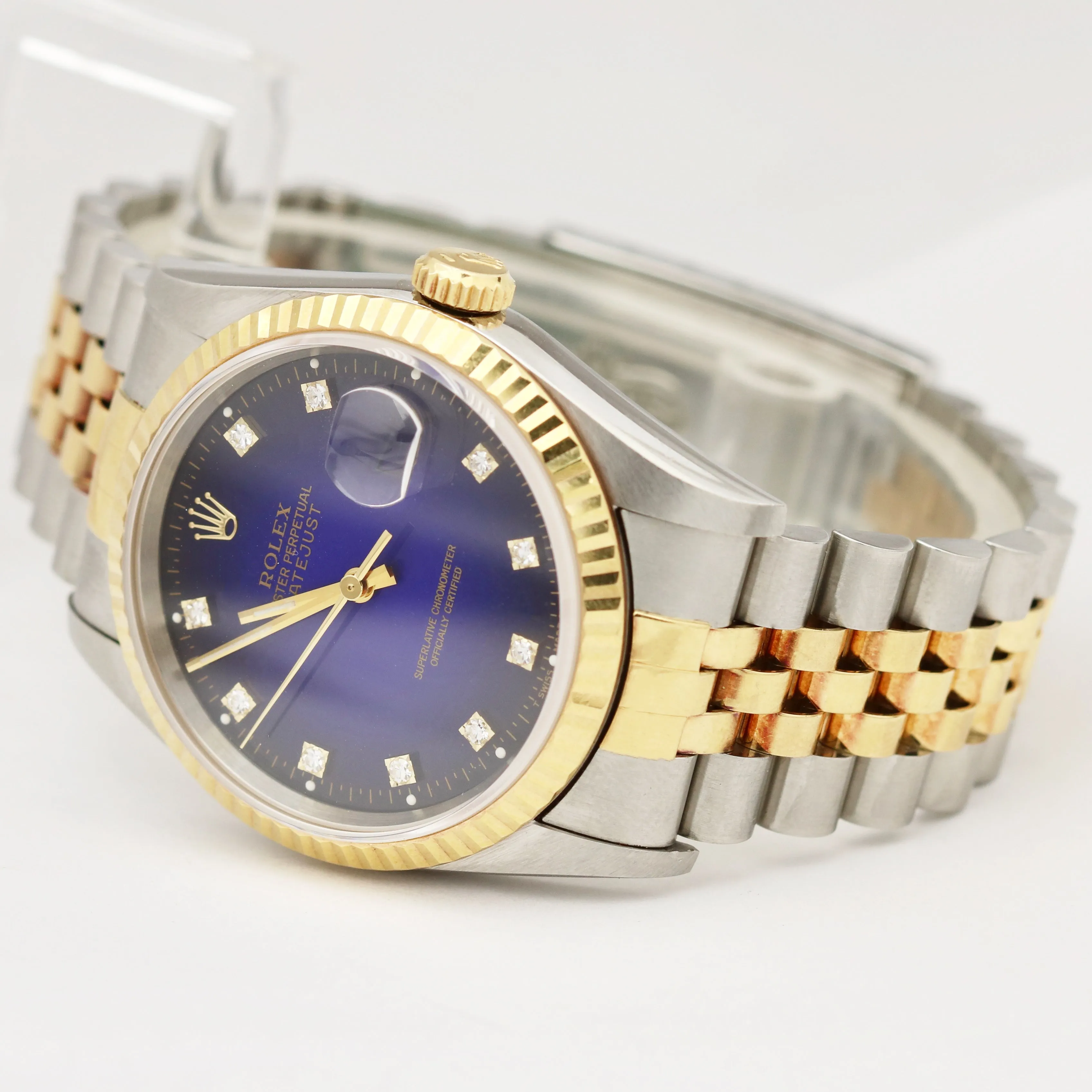 TOP CONDITION Rolex DateJust FACTORY Blue Diamond Vignette 36mm NO HOLES 16233