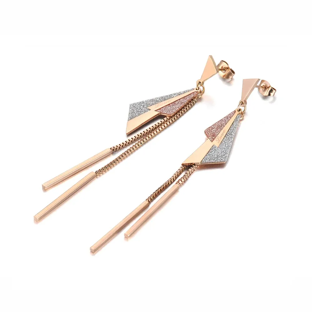 Trendy Titanium Steel Geometric Triangle Tassel Drop Earrings For Women
