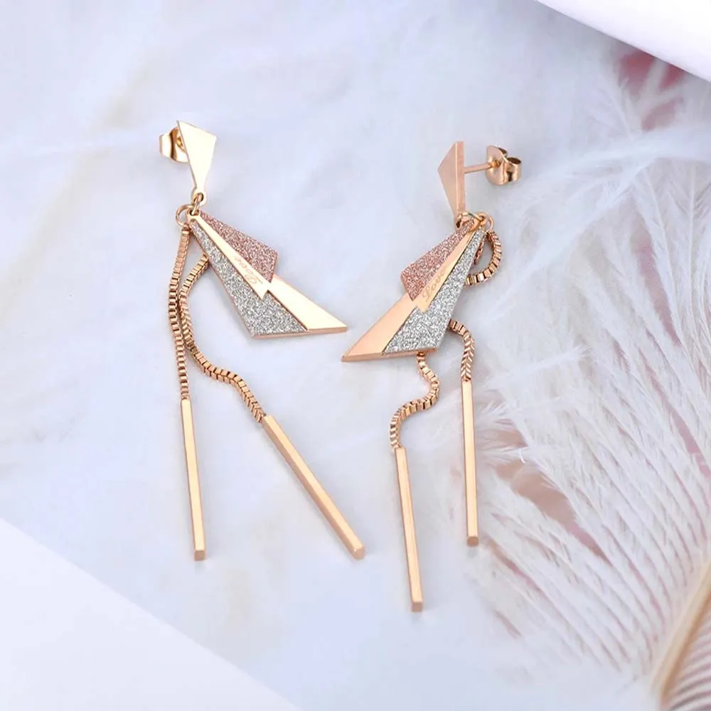 Trendy Titanium Steel Geometric Triangle Tassel Drop Earrings For Women