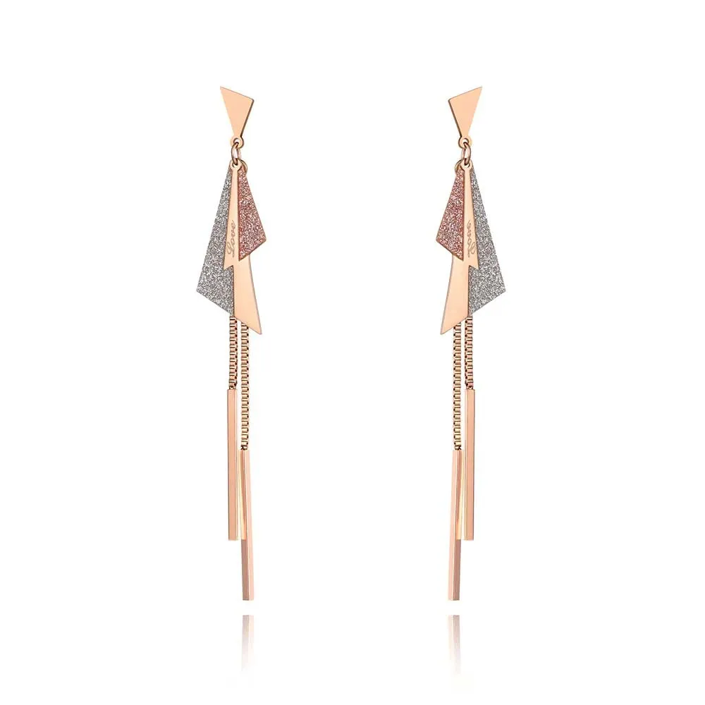Trendy Titanium Steel Geometric Triangle Tassel Drop Earrings For Women