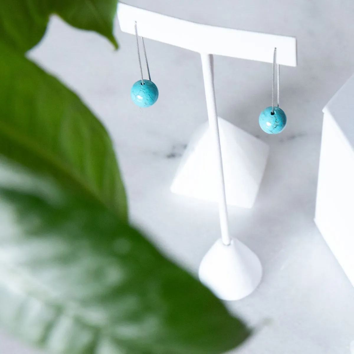Turquoise | .925 Sterling Silver | Chain Drop Threader Gemstone Earrings