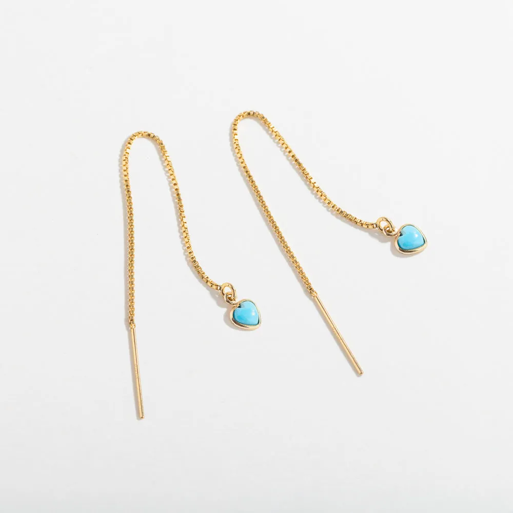 TURQUOISE HEART THREAER EARRINGS | 14K GOLD