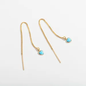 TURQUOISE HEART THREAER EARRINGS | 14K GOLD