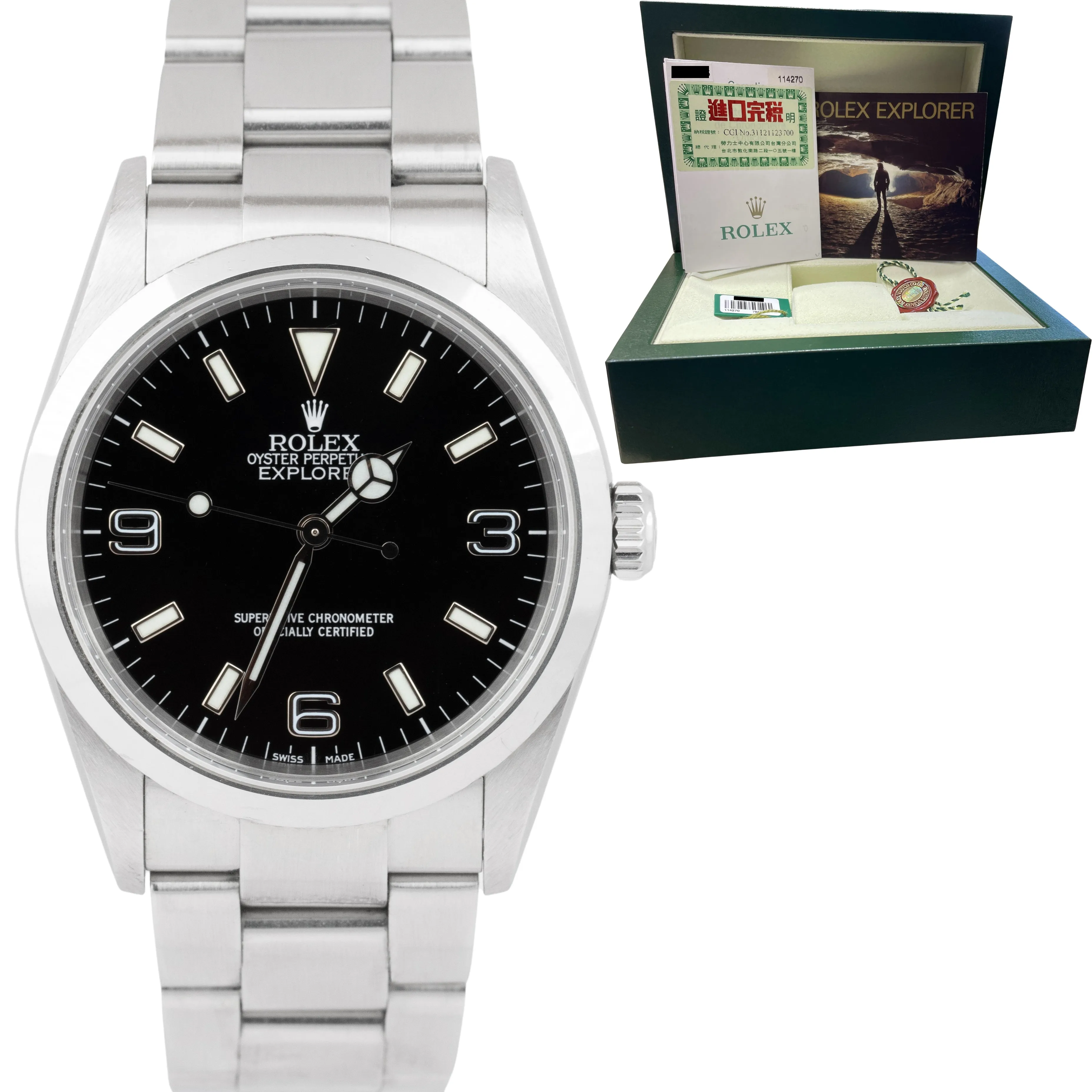 UNPOLISHED 2003 Rolex Explorer I Black Stainless Steel 114270 36mm Watch PAPERS