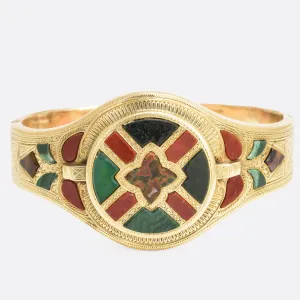Victorian 15k Gold Scottish Agate Bangle