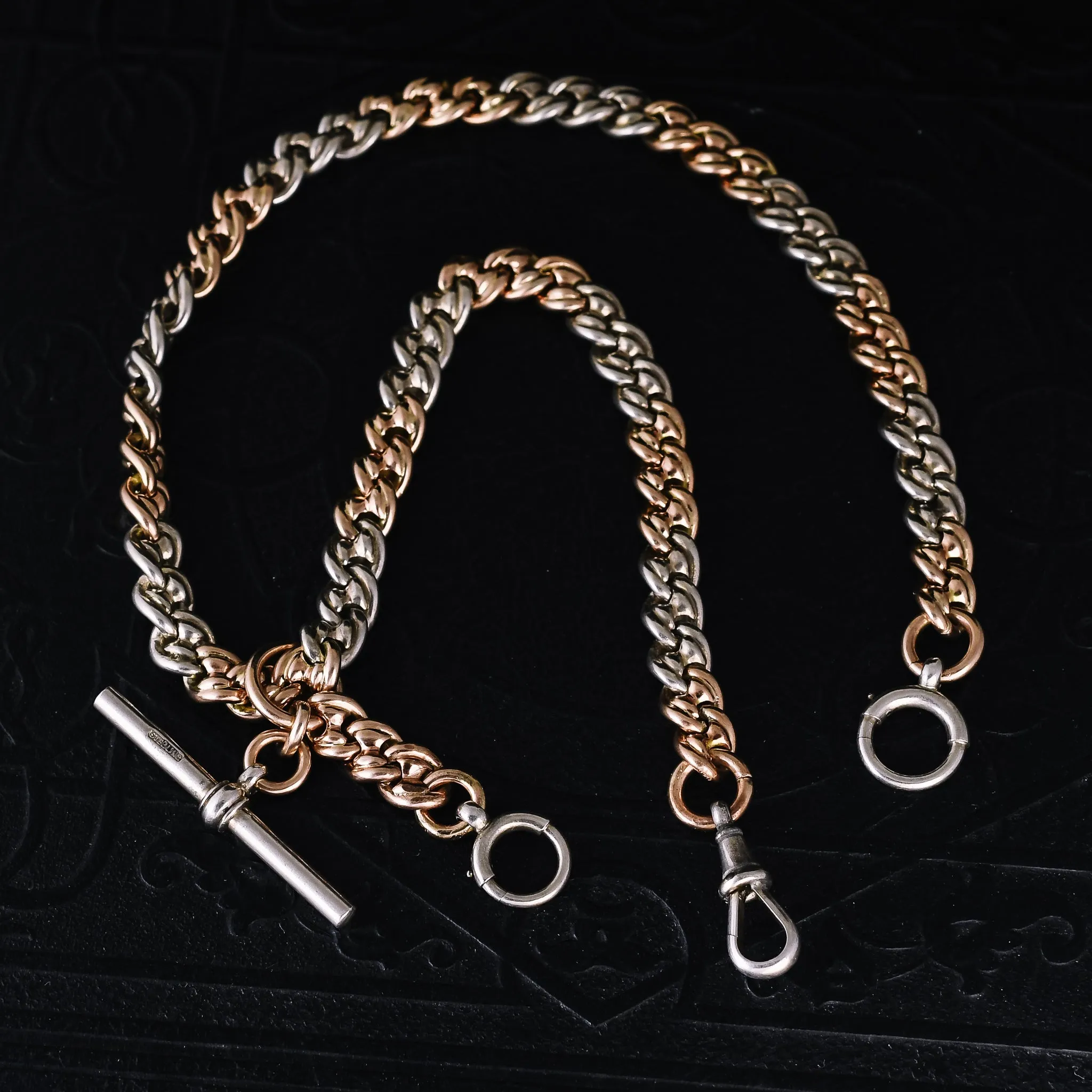 Victorian Rose Gold & Silver Albert Chain Necklace