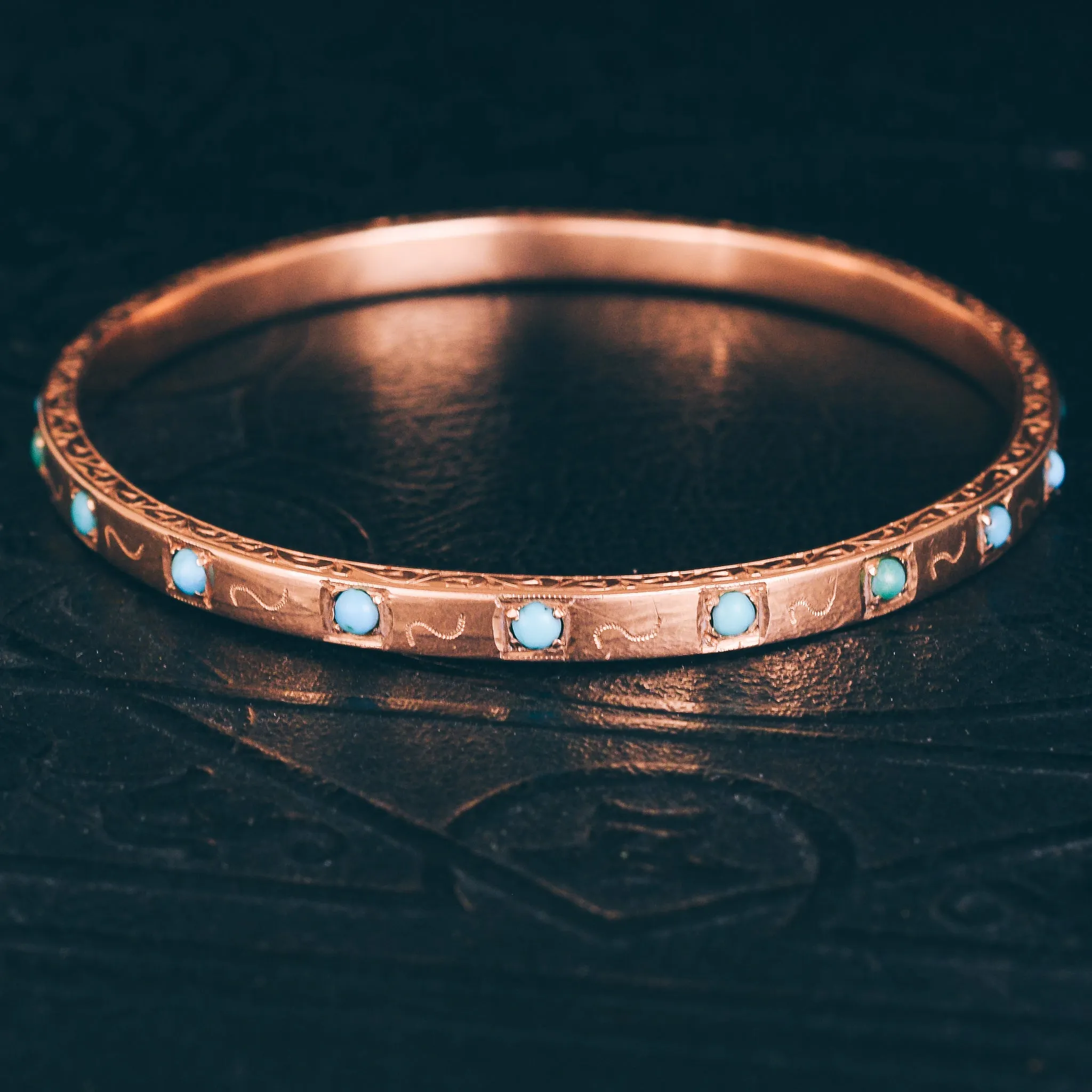 Victorian Rose Gold Turquoise Child's Bangle