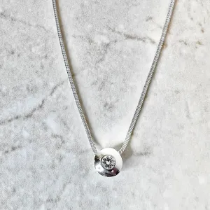 Vintage 14 Karat White Gold Bezel Diamond Solitaire Pendant Necklace