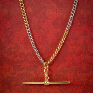 Vintage Albert Chain Necklace Two Tone 18ct Gold Platinum