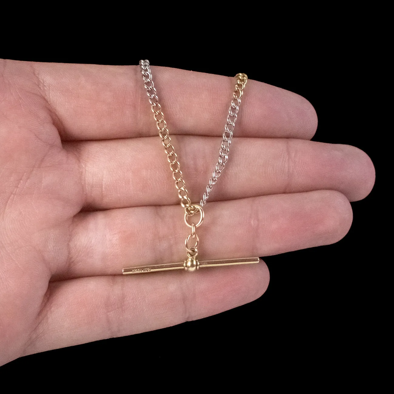 Vintage Albert Chain Necklace Two Tone 18ct Gold Platinum